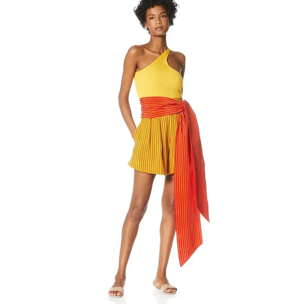AMUR Leonora Striped Mini Shorts with Sash Belt Size 4 - Picture 2 of 6